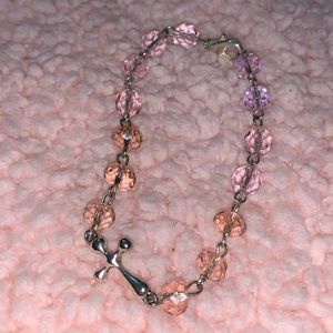Vintage Silver cross pink bracelet